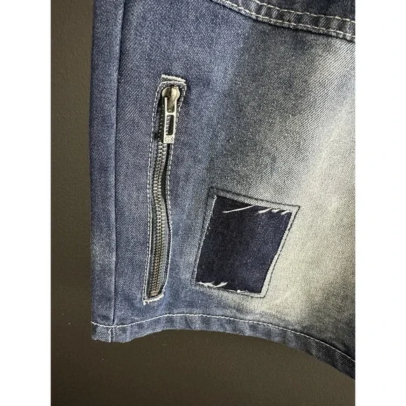 Ecko Jean Shorts Men 40 Baggy Fit Med Wash Distressed Denim Patches Y2k‎ 90s - Picture 6 of 15